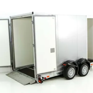 Vezeko Koffer-Absenkanhänger 157x344cm Höhe:190cm 2,7t|silber-Tür rechts
