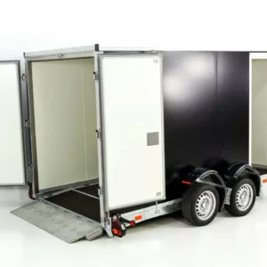 Vezeko Koffer-Absenkanhänger 157x344cm Höhe:190cm 2,7t|Tür|E-Pumpe|schwarz